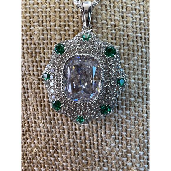 Bella Luce lab green spinel and CZ rhodium over sterling silver pendant chain - Picture 8 of 11